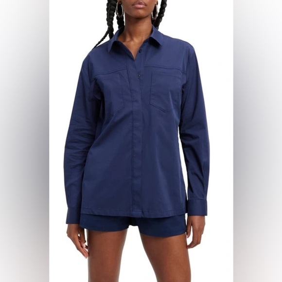 GOOD AMERICAN | Navy Poplin button up | size 1 - Picture 5 of 6